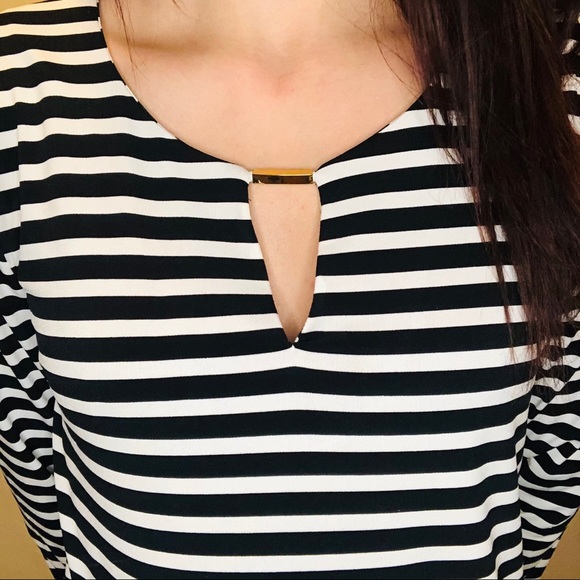 Calvin Klein Black and White Striped Top Medium - Picture 3 of 6